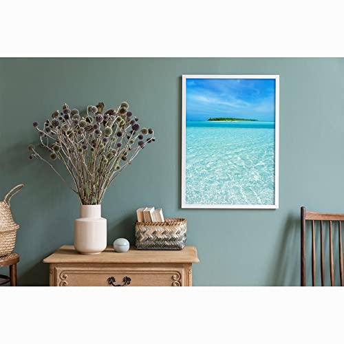【海 ポスター フレームレス】透明なビーチ アートパネル 写真 青い 景色【オシャレ インテリア ポスター 海の絵】風景 お部屋 リビング ギフト 壁掛け (A4 size) [5]
