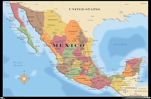 Trends International Map - Mexico Wall Poster, 22.375' x 34', Unframed Version