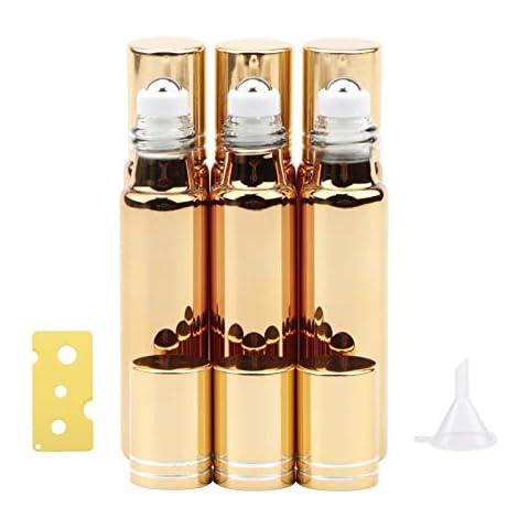 Roller Bottles for Essential Oils - 6 Pack 10ml Glass Empty Refillable Gold Bottles with Stainless Steel Roller Ball for DIY Perfume Aromatherapy, Essential Oil, Serums, Fragrance Cover