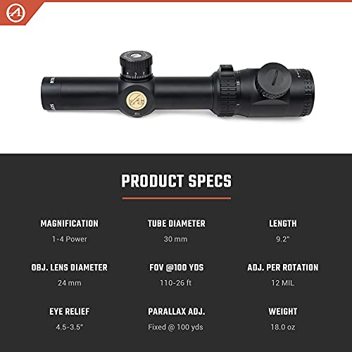 Athlon 215025 Talos Btr 1-4X24 Direct Dial Fixed Riflescope, Black #TOP2