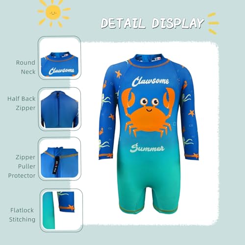 HiABsee Conjunto Rash Guard de manga comprida com zíper e proteção solar FPS 50+ para bebês, Carangu