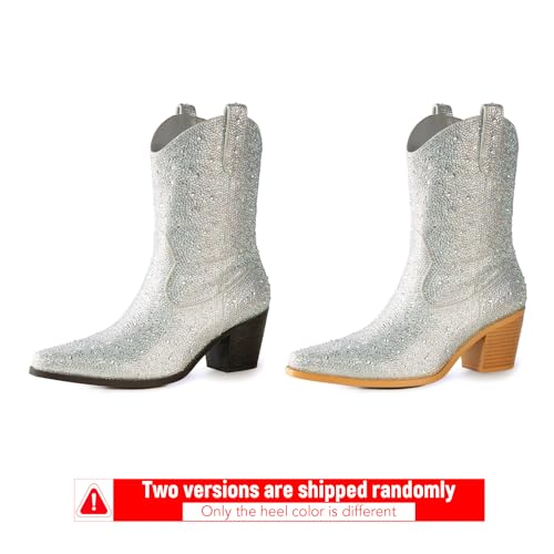 Image of MISSMILLER Rhinestone Boots for Women Sparkly Cowgirl Boots Pointed Toe Chunky Heels Rhinestone Cowboy Boots