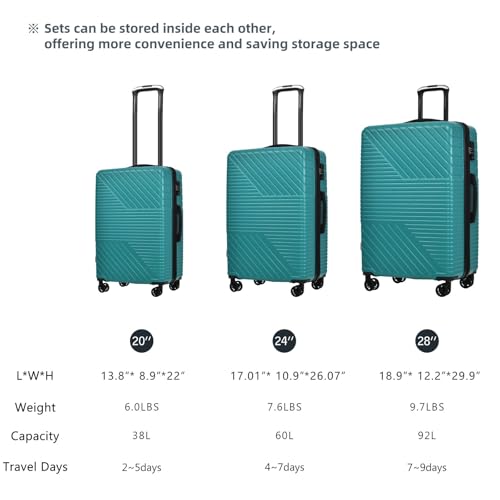 Durable Hardshell Luggage Set - 3 Piece Lightweight Suitcase with 8 Silent Wheels and Combination Lock - 20'' 24'' 28'' Travel Bags3