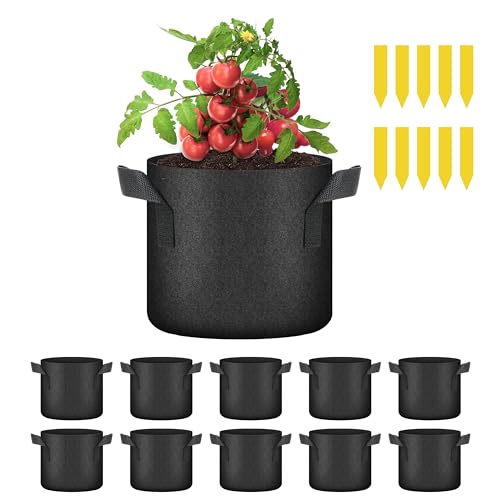 YSSOA 10-Pack 2 Gallon Grow Bags Aeration Nonwoven Fabric Plant Pots with Handles Heavy Duty Gardening Planter for Potato Tomato Vegetable and Fruits Black 2024 Version