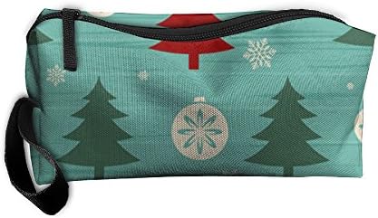 Christmas Tree With Snow Pattern Makeup Cosmetics Pouch Travel Hanging Organizer Kit Bag