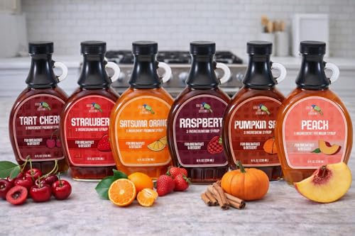Image of Green Jay Gourmet Cherry Syrup - 3 Ingredient Non GMO Fruit Syrup - 8 oz | Non GMO & Preservative Free, Perfect for Breakfast, Pancakes, Waffles, French Toast, Coffee, Drinks & Desserts