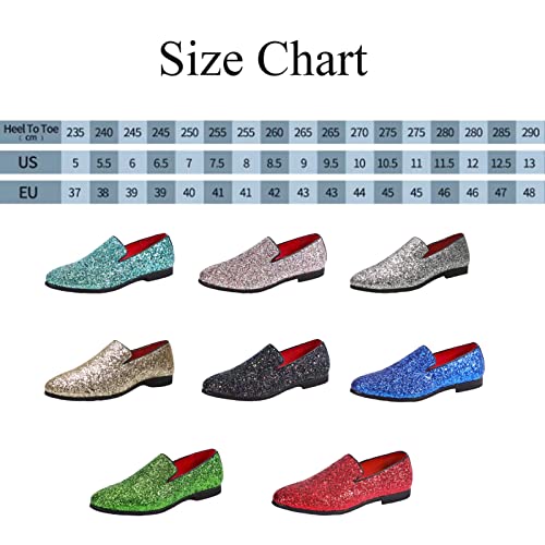 Men's Leather British Fashion Pointed Toe Sequined Loafers,Metallic Luxury Texture Slip-On Glitter Fashion Casual Dress Shoes3