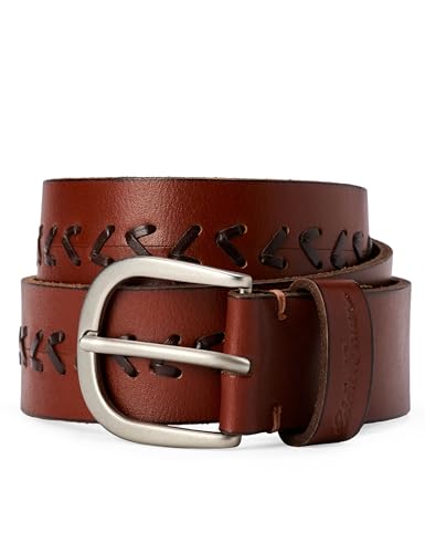 Eddie Bauer Women's Casual Leather Belts with Durable Metal Buckle, Center Lacing - Tan, XX-Large
