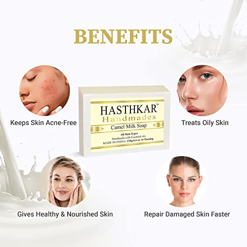 Image of byPureNaturals Hasthkar Handmades Glycerine Camel Milk Soap Bathing Bar for Men & Women 125 gm (Pack Of 4)