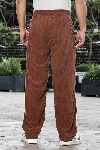 Image of SWADESI STUFF Men's Corduroy Trousers | Mid-Rise Relaxed Fit | Cotton Blend Joggers with Flexi Waistband