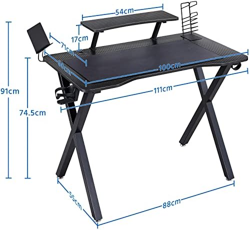 Yaheetech Computer Desk Gaming Desk Office Work Table Gaming Table Movable Writing Desk Sturdy Steel Frame with Headphone Storage for Home Office,Black