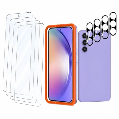 Image of QsmQam Pack Of 4 Tempered Glass Screen Protector For Samsung Galaxy A54 5G And 4 Pieces Camera Protection,9H Hardness Tempered Glass,Hd Screen Protector Film,Anti-Scratch,Bubble-Free