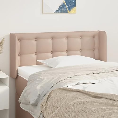 Qnhdfrt Cabecero con orejas marrón capuchino 93x16x78/88 cm Cuero sintético Altura ajustable Patas de madera robustas Respaldo cómodo para dormitorio con marco de cama