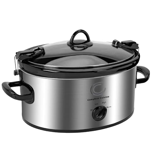 Complete Cuisine CC-SL-6100-LL-SS 6-Quart Oval Slow Cooker Pot with Locking Lid and Stainless-Steel Exterior