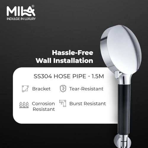 Image of Mila Midnight 5-Function Hand Shower with Filter | Rain, Boost Water, Shock Water, Mix Spray Modes | Matt Black & Chrome Finish | Includes Hose (1.5m), Bracket & Installation Kit (120 * 260mm)
