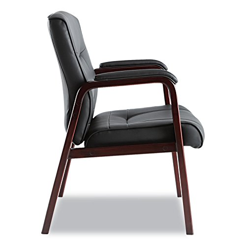 Alera Ma43Als10M Madaris Series Leather Guest Chair W/Wood Trim, Four Legs, Black/Mahogany #TOP3