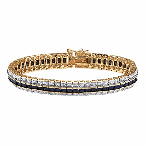 PalmBeach Yellow Gold-plated Princess Cut Genuine Blue Sapphire and Diamond, Tennis Bracelet (9mm), Box Clasp, 7 inches