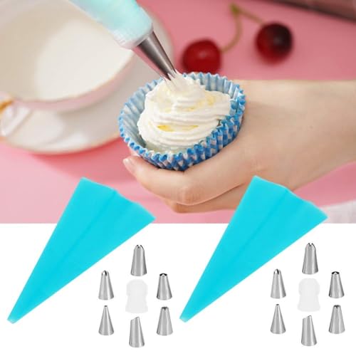 Sacchetto di crema pasticcera 2 Set tubazioni di glassa di silicone Sacchetto di pasta pasticcera Sacchetti di tubazioni di pasticceria Ugello in acciaio inossidabile Utensili da fai da te Bisc