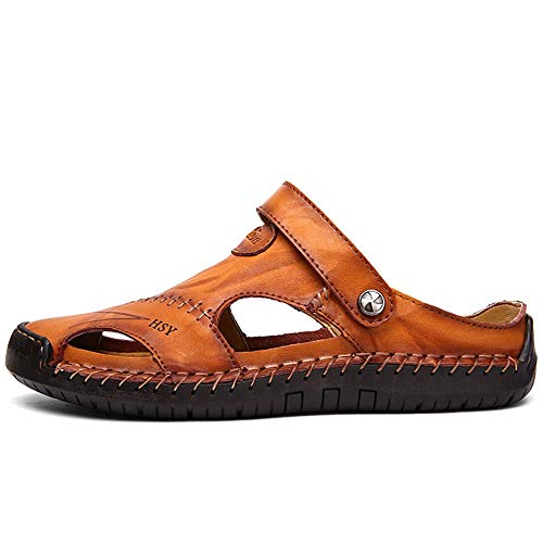 UPIShi Mens Closed Toe Leather Strap Fisherman Beach Casual Sandals Slip-on Summer Outdoor Adjustable Shoes2