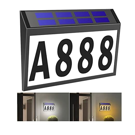 Solar House Numbers Light, T-SUNUS Lighted House Numbers Sign Plaque Address Numbers for Houses Waterproof LED Solar Powered Address Sign for Houses Mailbox Street Yard