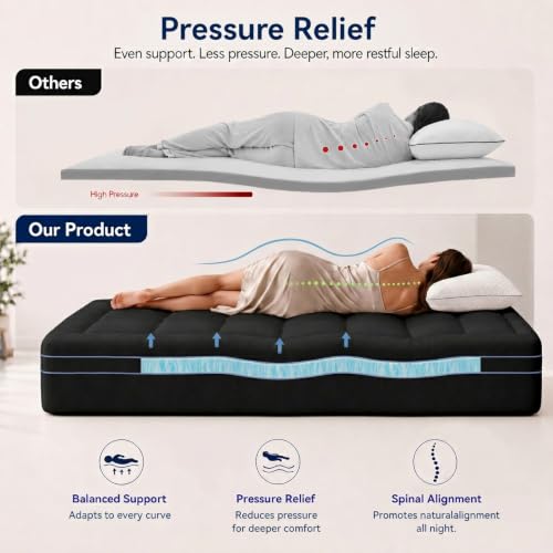 Image of ABENE 3 Inch Dual Layer Full Memory Foam Mattress Topper, 2 Inch Memory Foam Plus 1 Inch Down Alternative Pillowtop Mattress Pad with Deep Pocket, Soft Support for Pressure Relief, Black