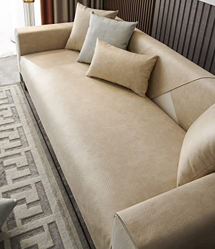 Vctops Waterproof Non Slip Sofa Couch Cover Luxury Faux Pu Leather Sectional Couch Covers Solid Color Furniture Protector Slipcover For Dogs, Children, Pets Sofa Slipcover (Khaki,28"X28") #TOP25