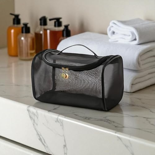 Transparent Nylon Mesh Cosmetic Bag Pouch, Travel Bag for Toiletries – Soft, Durable & Portable Makeup Organizer, Business & Everyday Use, Makeup Bag, for Women and Men, Large Capacity2