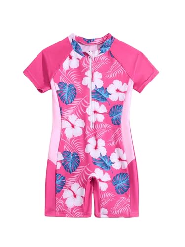 Floerns Toddler Girl's Tropical Print Rash Guard Short Sleeve One Piece Swimsuits