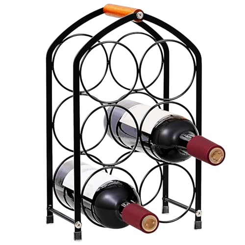 GOZYLA Botellero pequeño de 6 botellas de metal: ahorra espacio, de acero inoxidable, moderno, para casa, salón, cocina, bar, habitaciones, cumpleaños, conocedor del vino
