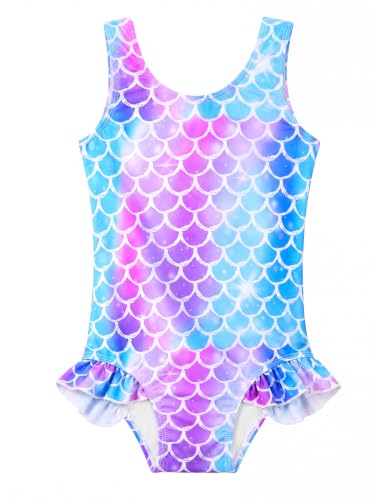 Image of Snowheart Girls Bathing Suit Toddler Swimsuit Girl Hawaiian Floral Ruffle One-Piece Breathable Swimwear 4-10T