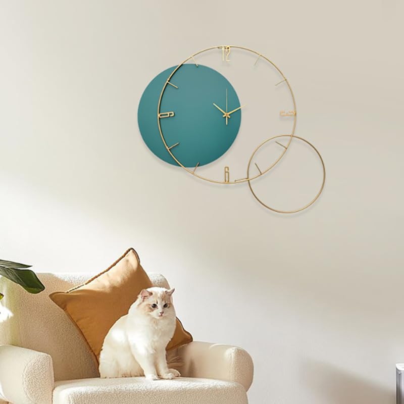 Large Modern Wall Clock,Wall Clocks for Living Room Decor, Silent Minimalist Metal Dial,Big Decorative Farmhouse Pendulum Wall Clocks for Office,Dining Room Bedroom?size:26.3*23.6 inches) (Blue)