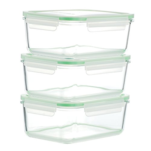 Kinetic GoGREEN Glassworks Series 6-Piece Rectangular Oven Safe Glass Food Storage Container Set, 54-Ounce Each (3 Containers and 3 Lids)