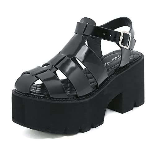 Optigard Women's Leather Platform Closed Toe Fisherman Sandals with Adjustable Ankle Buckle Comfortable Non-Slip Gladiator Y2K Thick Bottom Gothic