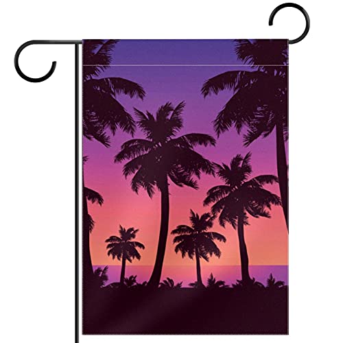 Drapeau de bienvenue silhouettes de palmiers double face résistant à la décoloration