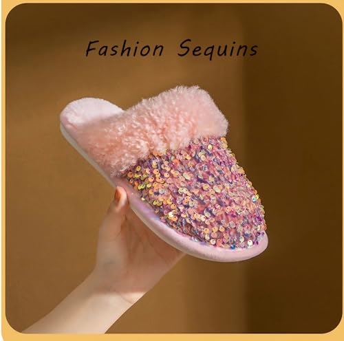 Fashion Sequins Slippers for Women & Men - Warm, Comfy, Non-slip, Plush, Fuzzy, Memory Foam Indoor/Outdoor Shoes3