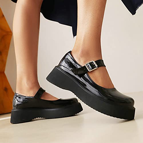 Meefit Women Patent Leather Mary Janes Wedge Low Heel Pumps Uniform Dress Shoes3