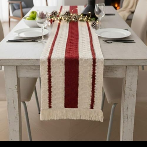 Image of HomeCloud Croshia Woven Table placemat - Heat Resistant, Washable Table Decoration for Dining, Office, Kitchen, Hotel, and Home (Runner White Maroon, Set of 1)