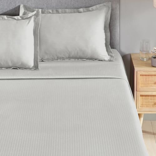 Image of myTrident Bedsheet for Double Bed King Size | 108 inch x 108 inch | Snow Flake | 210 TC, 100% Cotton Flatsheet with 2 Pillow Covers, Satin Stripe, Classic Style Me Solid Collection