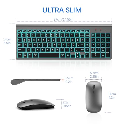 Image of TopMate Wireless Backlit Keyboard and Mouse Ultra Slim Combo, 2.4G Silent Compact 2400DPI Mouse and Scissor Switch Keyboard Set, Batteries Included, for PC /Laptop /Windows /Mac /Gaming - BL Gray Black