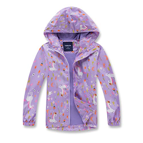 Image of MGEOY Girls Rain Jacket Lightweight Waterproof Hooded Cotton Lined Raincoat Windbreaker for Kids Size 4-12 Years