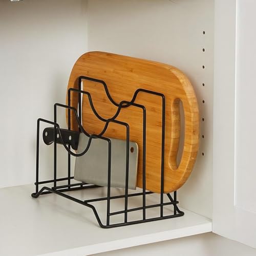 Image of Craft Expertise Black Iron 4-Slot Pan & Pot Rack Organizer - Kitchen Lid Holder, Chopping Board Stand & Multi-Purpose Dish Rack, Heavy-Duty Cookware Storage (9 x 7 x 8.5 Inches)