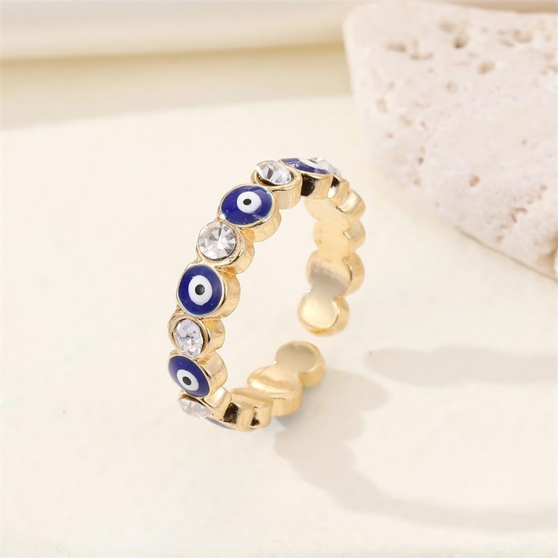 DATOA 2 Pcs Evil Eye Ring Protective Band CZ Rings Love Heart Lucky Dainty Evil Eye Jewelry Gifts For Women - Image 2