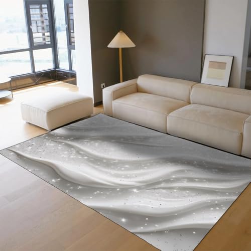 Tapis de chambre en soie à vagues blanches 120x150cm chic et antidérapant