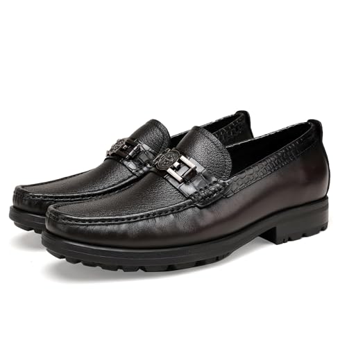 Men's Platform Dress Loafers, Fashion Slip On Dress Shoes with Metal Buckle Casual Party Shoes Business Weddings Loafers Leather Dress Shoes for Mens