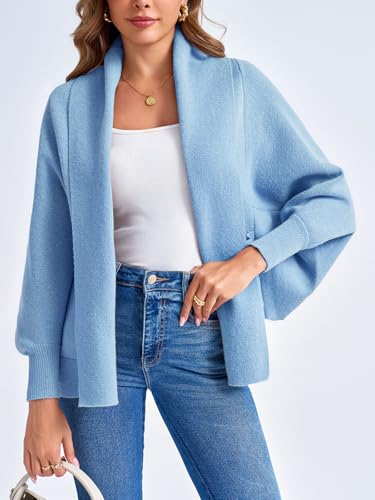 Image of Saodimallsu Womens Open Front Cardigan Batwing Long Sleeve Shawl Chunky Knit Loose Fall Poncho Sweater Coats
