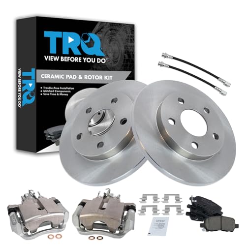 Image of TRQ Rear Brake Pad and Rotor Set Ceramic Rotors Calipers Compatible with 2004 Pontiac Grand Prix