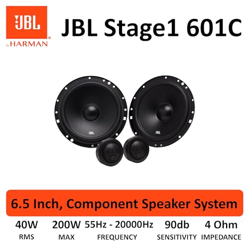 JBL Stage1 601C 2-Wege KFZ Soundsystem von Harman Kardon - 200 Watt Komponenten Auto Lautsprecher Boxen Set mit 16 - 17 cm Einbau Autolautsprecher und Hochtöner, Black