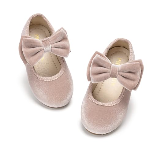 Image of PHIRAMIN Toddler Flower Girl Glitter Dress Shoes Little Girl Ballet Flats Bow Wedding Party