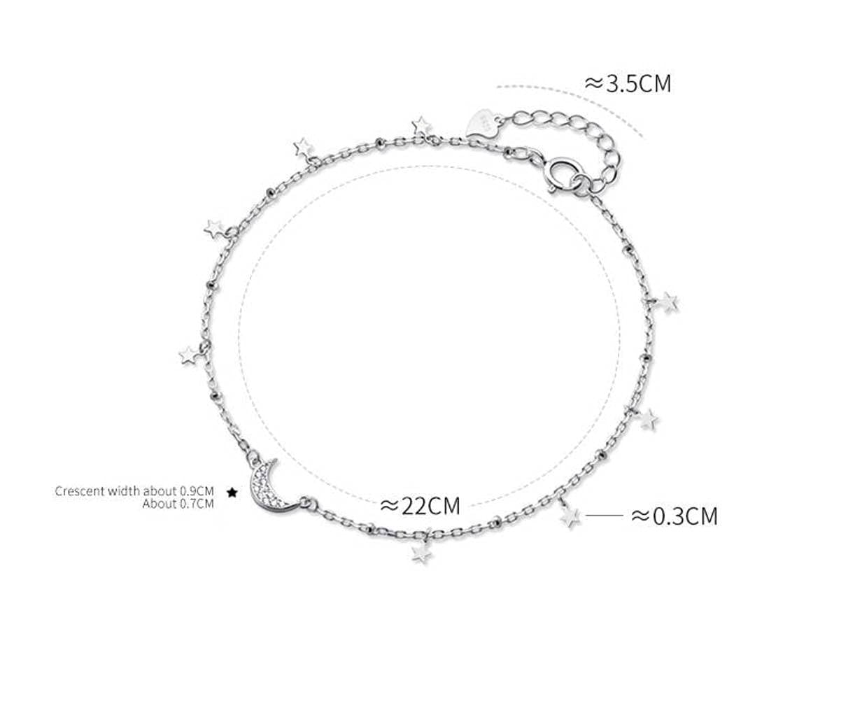 LYGBAOFUL Tobillera S925, Luna de señora, Estrella Brillante de Cinco Puntas, Diamante, Cuentas Ligeras, Adornos de corazón y pie para niña Tobillera s925