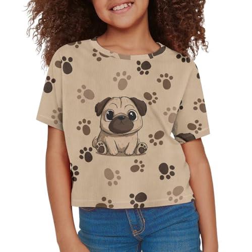 Image of Girls Fashion Crewneck Tee Shirts Casual Short Sleeve Crop Top Summer Outfits 5-14 Year